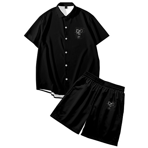 

Men's Shirt Suits 3D Print Skull Button-Down 3D Print Short Sleeve Daily Tops Casual Fashion Breathable Black