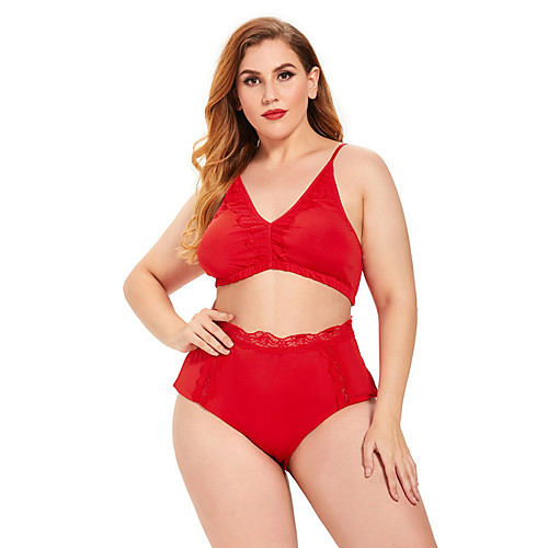 

Women's Mesh Lace Matching Bralettes Suits Nightwear Patchwork Bra & Panty Set Red M L XL / Strap