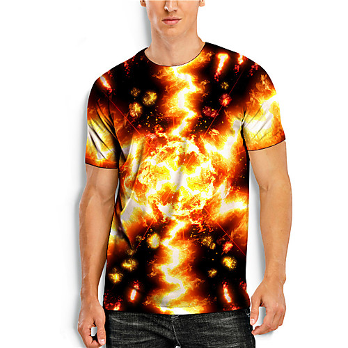 

Men's Tees T shirt 3D Print Graphic Prints Flame Print Short Sleeve Daily Tops Casual Designer Big and Tall Orange