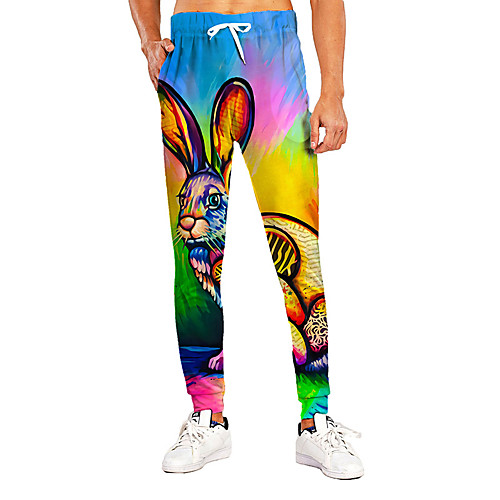 

Men's Novelty Casual / Sporty Outdoor Sports Daily Holiday Pants Chinos Pants Graphic Prints Rabbit / Bunny Animal Full Length Print Rainbow