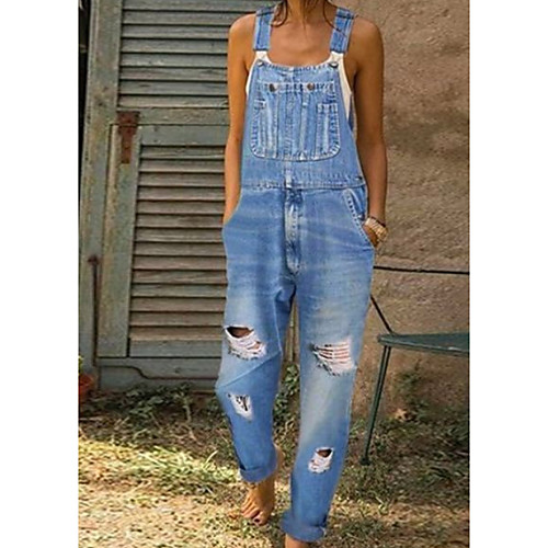 

Women's Basic Casual Denim Street School Daily Wear 2021 Blue Yellow Green Jumpsuit Solid Colored Denim