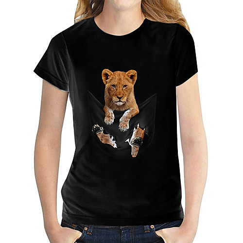 

Women's T shirt Dog Graphic 3D Print Round Neck Tops 100% Cotton Basic Basic Top White Black