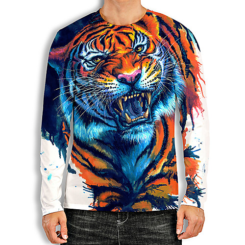 

Men's Tees T shirt 3D Print Graphic Prints Animal Print Long Sleeve Daily Tops Basic Casual Blue