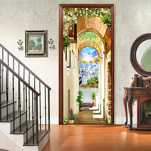 

3D 2pcs Self-adhesive Creative Door Stickers Living Room Bedroom Diy Decorative Home Waterproof Wall Stickers 77x200cm