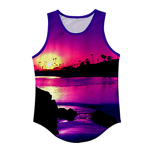 

Men's Vest T shirt 3D Print Graphic Prints Landscape 3D Print Sleeveless Daily Tops Basic Casual Purple
