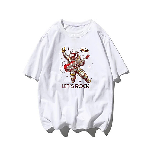 

Men's Unisex T shirt Hot Stamping Graphic Prints Astronaut Plus Size Print Short Sleeve Daily Tops 100% Cotton Fashion Vintage Classic White