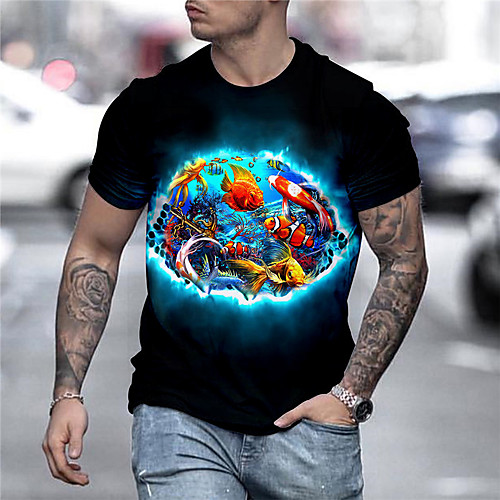 

Men's Tees T shirt 3D Print Graphic Prints Fish Animal Print Short Sleeve Daily Tops Casual Designer Big and Tall Black