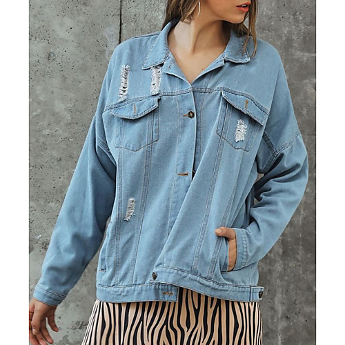 

Women's Solid Colored Basic Spring & Fall Denim Jacket Regular Daily Long Sleeve Denim Coat Tops Blue