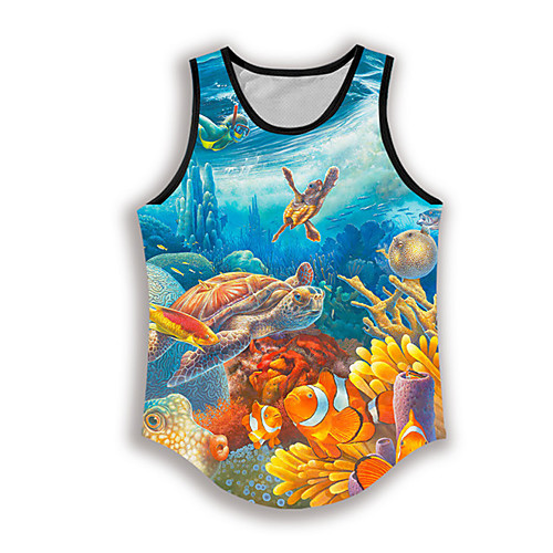 

Men's Tank Top Undershirt 3D Print Graphic Prints Fish Print Sleeveless Daily Tops Casual Designer Big and Tall Blue