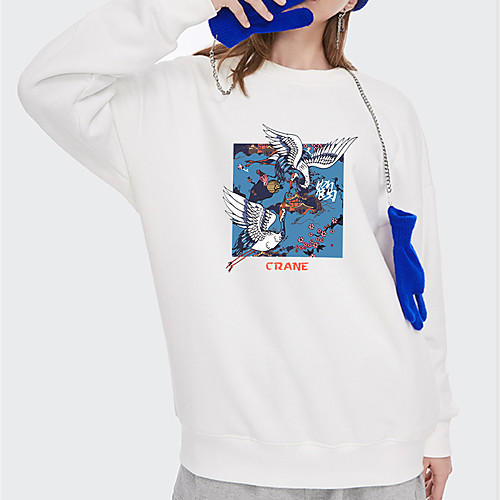 

Women's Pullover Sweatshirt Letter Print Daily Other Prints Basic Hoodies Sweatshirts White Blue Blushing Pink