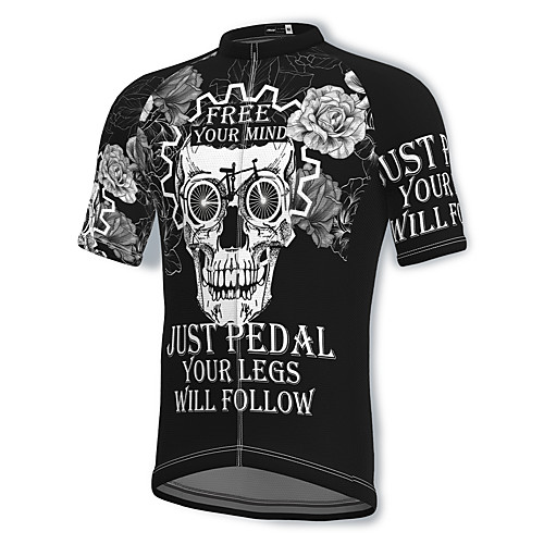 

21Grams Men's Short Sleeve Cycling Jersey Spandex Black Skull Bike Top Mountain Bike MTB Road Bike Cycling Breathable Quick Dry Sports Clothing Apparel / Athleisure
