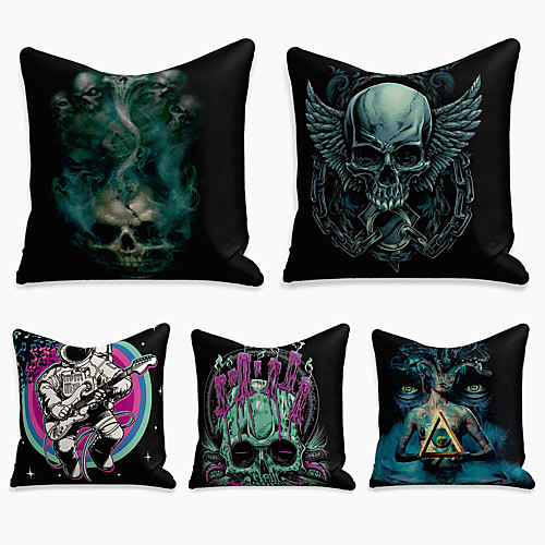 

5 pcs Linen Pillow Cover, Halloween Square Zipper Polyester Traditional Classic