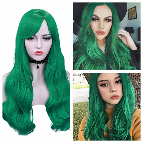 

Synthetic Wig Deep Wave Side Part Wig Medium Length Brown / Burgundy Black Red Mint Green Synthetic Hair Women's Cosplay Party Fashion Red Green