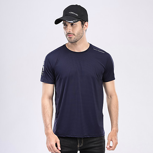 

Men's T shirt Hiking Tee shirt Short Sleeve Crew Neck Tee Tshirt Top Outdoor Lightweight Breathable Quick Dry Ultra Light (UL) Autumn / Fall Spring Chinlon Elastane Solid Color Black Blue Dark Blue