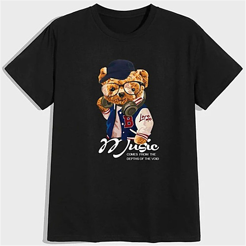 

Men's Unisex T shirt Hot Stamping Graphic Prints Toy Bear Plus Size Print Short Sleeve Daily Tops 100% Cotton Basic Fashion Classic Black