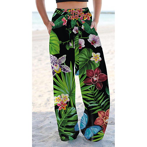 

Women's Basic Chino Comfort Going out Beach Pants Pants Flower / Floral Graphic Prints Short Elastic Drawstring Design Print Green