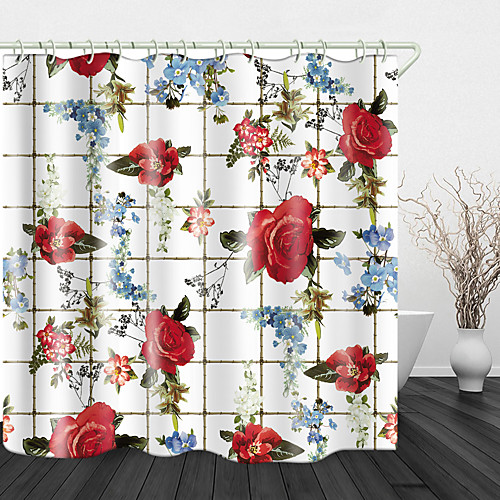 

Plaid flowers Print Waterproof Fabric Shower Curtain for Bathroom Home Decor Covered Bathtub Curtains Liner Includes with Hooks