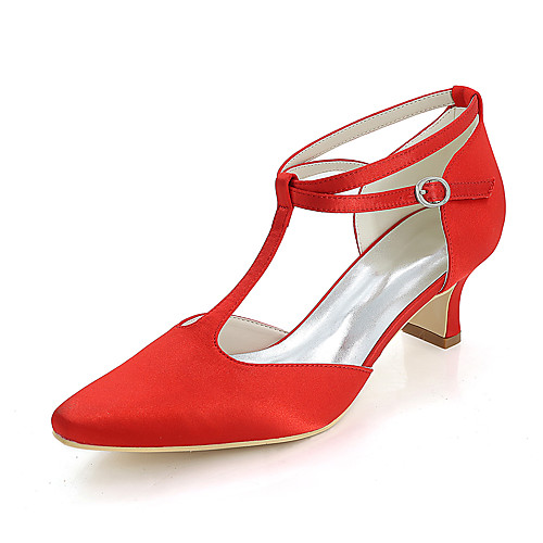 

Women's Wedding Shoes Block Heel Square Toe Wedding Pumps Satin Solid Colored White Purple Red
