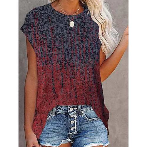 

Women's T shirt Graphic Print Round Neck Tops Basic Basic Top Black Purple Red