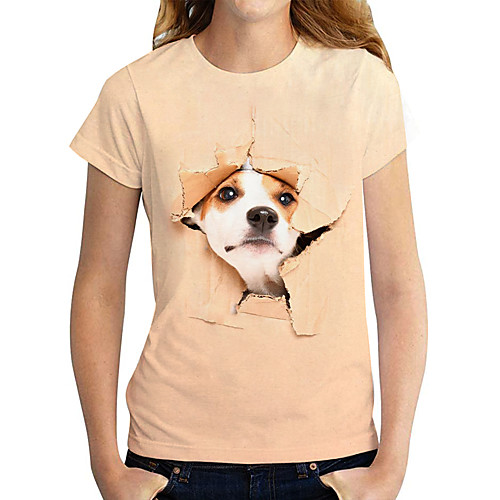 

Women's T shirt Dog Graphic 3D Print Round Neck Tops Basic Basic Top White Yellow Orange