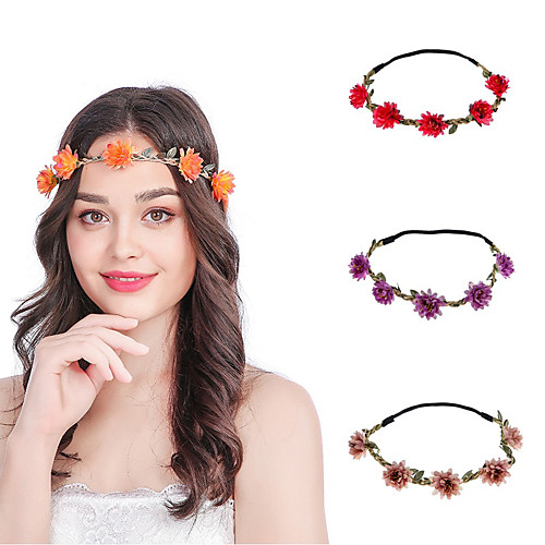 

2 pcs Bohemian Fabric Daisy SmallFlower Stretch Headband Travel Vacation Photo Headwear