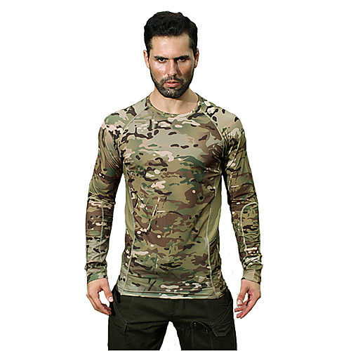 

Men's Hunting T-shirt Long Sleeve Outdoor Fall Spring Quick Dry Breathability Wearable Soft Camo / Camouflage Polyester Black Yellow Camouflage Camouflage Gray