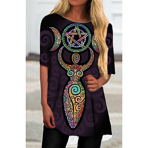 

Women's T Shirt Dress Tee Dress Short Mini Dress Black Half Sleeve Print Color Gradient Print Spring Summer Round Neck Casual 2021 S M L XL XXL 3XL