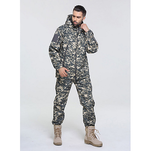 

Men's Hunting Jacket with Pants Outdoor Waterproof Ventilation Wearproof Fall Spring Camo / Camouflage Polyester Camouflage Color Jungle camouflage Black