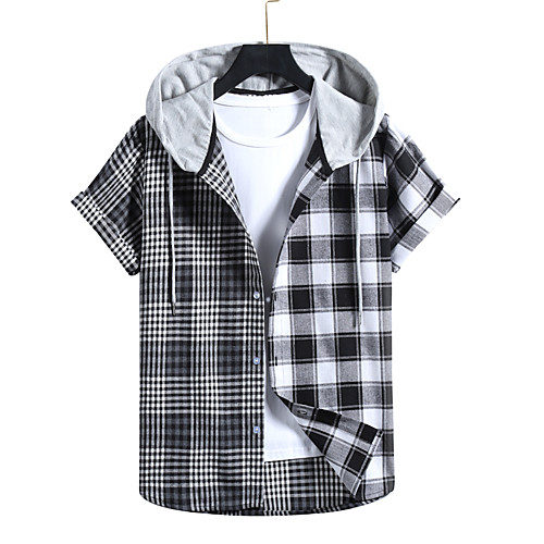 

Men's Sweatshirt Shirt non-printing Color Block Plain Patchwork Short Sleeve Casual Tops Gray / White
