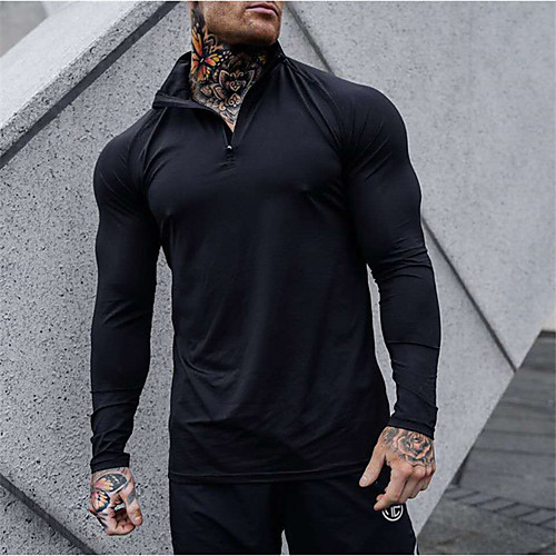 

Men's Long Sleeve Workout Tops Running Shirt Tee Tshirt Top Athletic Casual Winter Breathable Quick Dry Moisture Wicking Fitness Gym Workout Running Jogging Exercise Sportswear Solid Colored Black