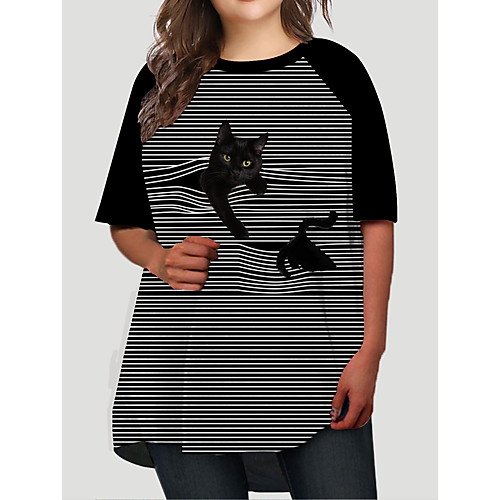 

Women's Plus Size Dresses Shift Dress Short Mini Dress Half Sleeve Cat Graphic Animal Print Casual Fall Black XL XXL 3XL 4XL 5XL / Holiday