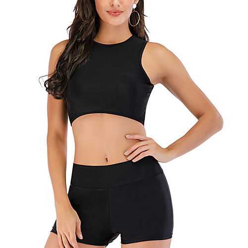 

Women's Bikini 2 Piece Swimsuit Open Back Slim Color Block Geometric Black Swimwear Padded Crop Top Strap Bathing Suits New Fashion Sexy