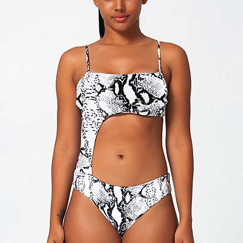

Women's Bikini Swimsuit Lace up Print Geometric Floral Gray Swimwear Bandeau Bathing Suits