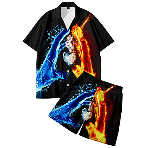 

Men's Shirt Suits 3D Print Lightning Button-Down 3D Print Short Sleeve Street Tops Fashion Classic Breathable Comfortable Black