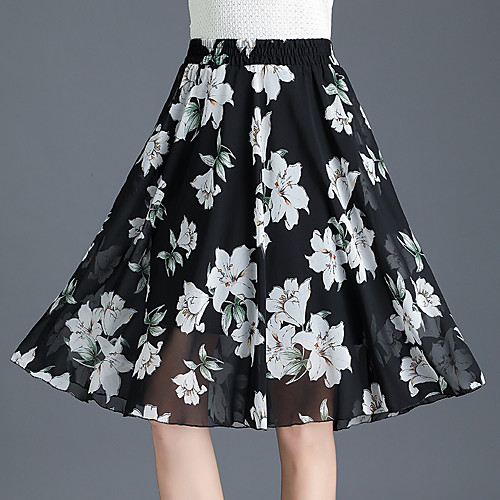 

Women's Date Weekend Streetwear Sophisticated Skirts Graphic Floral Pleated Print White Black Yellow