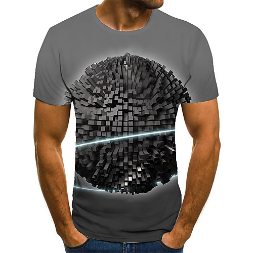 

Men's T shirt 3D Print Geometric 3D Print Print Short Sleeve Casual Tops Casual Fashion Black