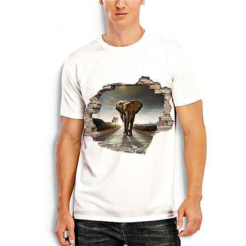 

Men's Tees T shirt 3D Print Graphic Prints Elephant Animal Print Short Sleeve Daily Tops Casual Designer Big and Tall White