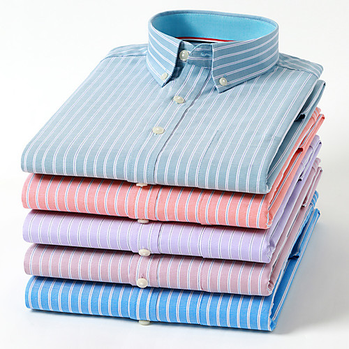 

Men's Shirt Striped Button-Down Long Sleeve Casual Tops Cotton Business Simple Blue Purple Blushing Pink