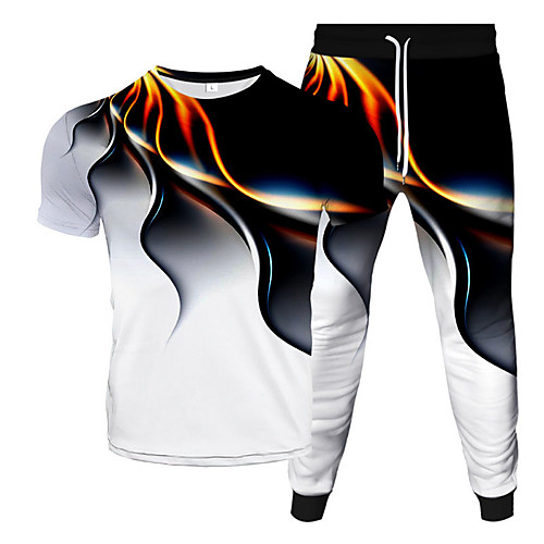 

Women's Men's 2 Piece Tracksuit Sweatsuit Street Casual 2pcs Summer Short Sleeve Moisture Wicking Breathable Soft Gym Workout Running Jogging Training Exercise Sportswear Color Gradient Normal Black