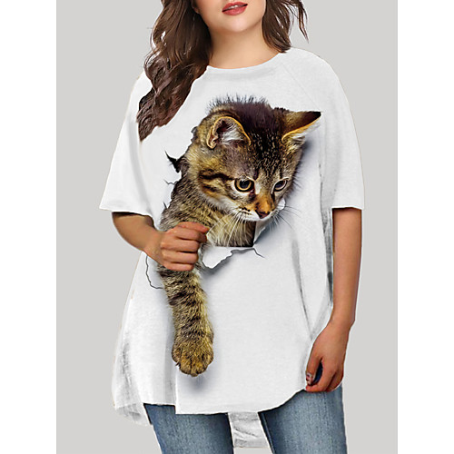 

Women's Plus Size Dresses T Shirt Dress Tee Dress Short Mini Dress Half Sleeve Cat Graphic 3D Print Casual Fall White Black Blue XL XXL 3XL 4XL 5XL