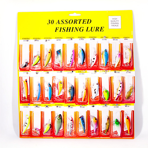 

30 pcs Fishing Lures Hard Bait Minnow Crank Popper Vibration / VIB lifelike 3D Eyes Bass Trout Pike Lure Fishing