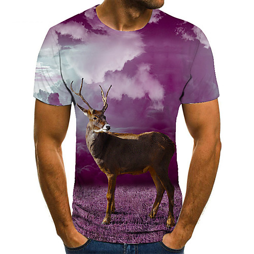 

Men's T shirt 3D Print Animal 3D Print Print Short Sleeve Casual Tops Casual Fashion Blushing Pink