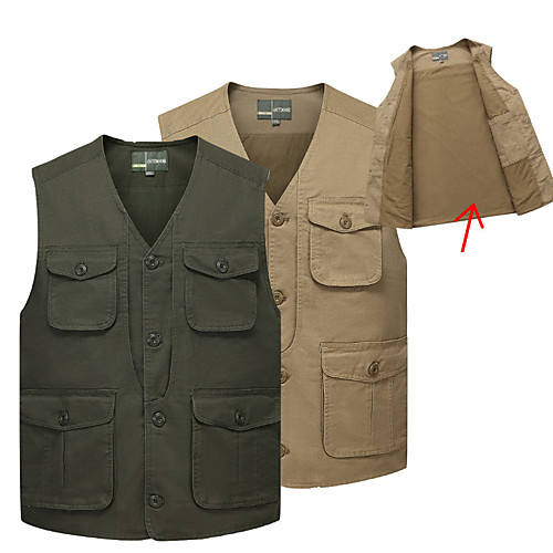 

Men's Hiking Vest / Gilet Fishing Vest Military Tactical Vest Sleeveless Vest / Gilet Jacket Top Outdoor Lightweight Breathable Quick Dry Sweat wicking Spring Summer Cotton Solid Color Army Green