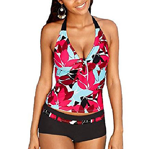 

women swimwear halter padded tankini two pieces set swimsuits bathing suits (l)