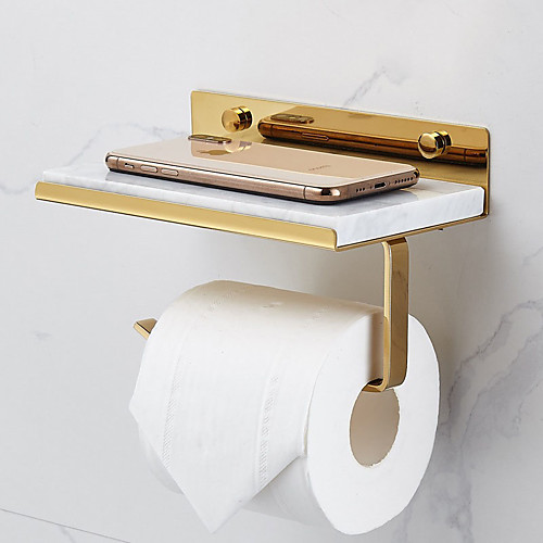 

Bathroom Brass Marble Paper Towel Holder Toilet Roll Holder Creative Mobile Phone Rack Simple Toilet Paper Holder