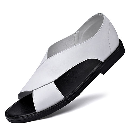 

Men's Sandals Beach Roman Shoes Daily Nappa Leather Breathable Non-slipping Wear Proof White Black Spring Summer