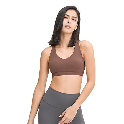 

Women's Sports Bra Bra Top Running Bra Removable Pad Nylon Spandex Yoga Fitness Gym Workout Breathable Quick Dry Soft Padded Medium Support White Black Red Green Brown Gray Solid Colored / Stretchy