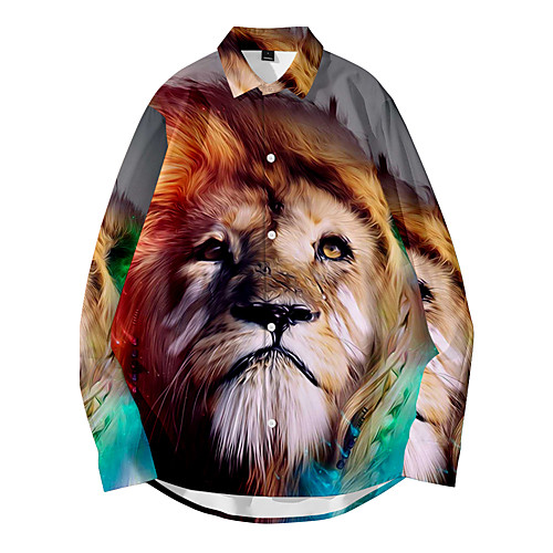 

Men's Shirt 3D Print Lion Animal Button-Down 3D Print Long Sleeve Casual Tops Casual Fashion Breathable Comfortable Rainbow