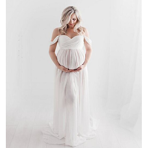 

Women's Lace Plain Maternity Clothes Padless Maxi Dresses White