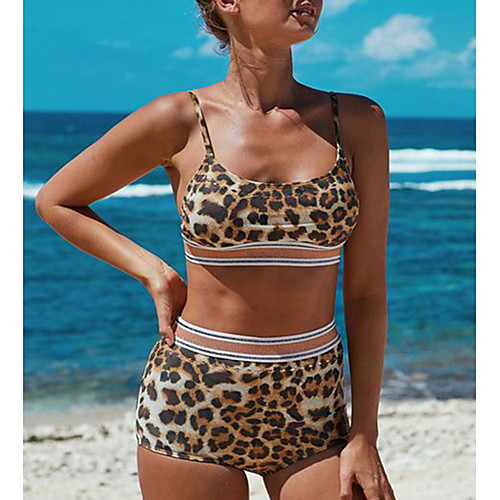 

Women's Tankini Swimsuit Leopard Brown Swimwear Bathing Suits